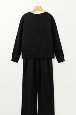 Discount Dear-Lover Solid Pullover and Seamed Casual Pants Set Black