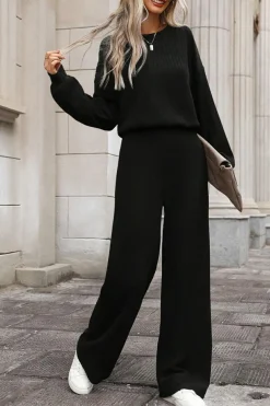 Discount Dear-Lover Solid Ribbed Knit Keyhole Back High Waist Jumpsuit Black
