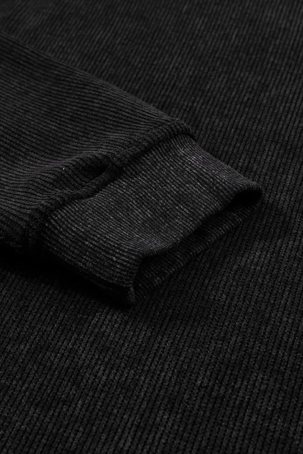 Clearance Dear-Lover Solid Ribbed Knit Round Neck Pullover Sweatshirt Black
