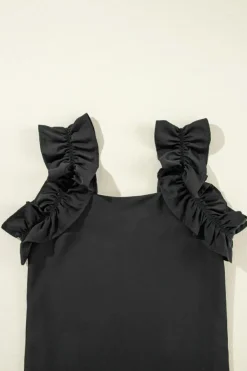 Discount Dear-Lover Solid Ruffle Trim Sleeveless Top Black