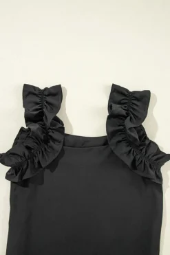 Discount Dear-Lover Solid Ruffle Trim Sleeveless Top Black