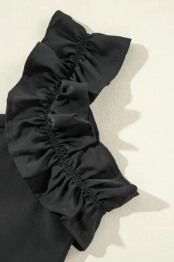 Discount Dear-Lover Solid Ruffle Trim Sleeveless Top Black