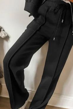 Outlet Dear-Lover Solid Seamed Zipper Jacket and Drawstring Waist Pants Set Black