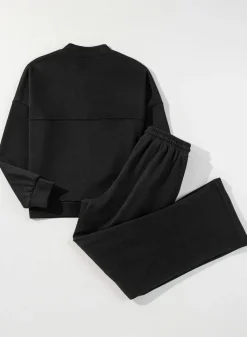 Outlet Dear-Lover Solid Seamed Zipper Jacket and Drawstring Waist Pants Set Black