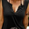 Best Dear-Lover Solid Slim-fit V Neck Tank Top Black