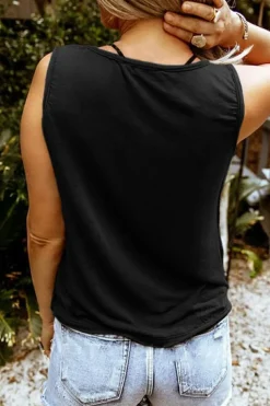 Best Dear-Lover Solid Slim-fit V Neck Tank Top Black