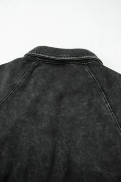 New Dear-Lover Solid Snap Buttons Collared Balloon Sleeve Oversized Sweatshirt Black