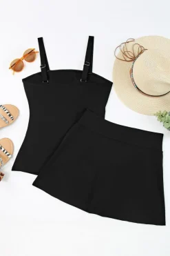 Hot Dear-Lover Solid Square Neck Sleeveless Tankini Swimsuit Black