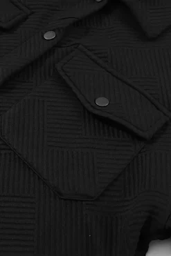 Outlet Dear-Lover Solid Textured Flap Pocket Buttoned Shacket Black