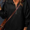 New Dear-Lover Solid Textured Half Zipper Collared Sweatshirt Black