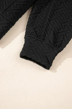New Dear-Lover Solid Textured Half Zipper Collared Sweatshirt Black