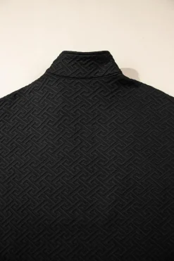 New Dear-Lover Solid Textured Half Zipper Collared Sweatshirt Black