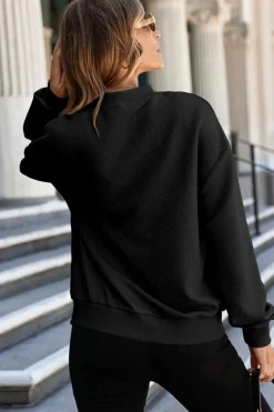 Discount Dear-Lover Solid Textured Stand Neck Zipper Bomber Jacket Black