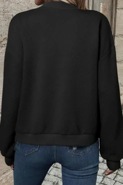 Discount Dear-Lover Solid Textured Stand Neck Zipper Bomber Jacket Black
