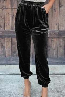 Best Dear-Lover Solid Velvet Jogger Pants Black