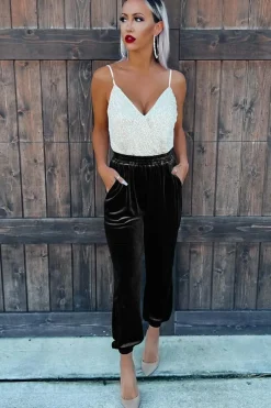 Best Dear-Lover Solid Velvet Jogger Pants Black