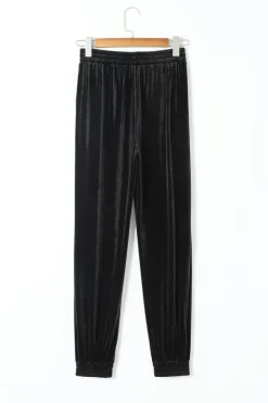 Best Dear-Lover Solid Velvet Jogger Pants Black