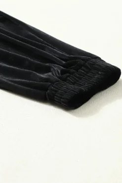 Best Dear-Lover Solid Velvet Jogger Pants Black