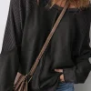 Outlet Dear-Lover Solid Waffle Knit Patchwork Raglan Sleeve Sweatshirt Black