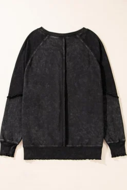 Outlet Dear-Lover Solid Waffle Knit Patchwork Raglan Sleeve Sweatshirt Black