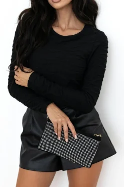 Online Dear-Lover Solid Wavy Textured Slim Fit Long Sleeve T Shirt Black