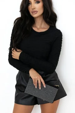 Online Dear-Lover Solid Wavy Textured Slim Fit Long Sleeve T Shirt Black