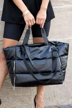 Online Dear-Lover Solid Zipper Puffer Large Tote Bag Black