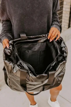 Online Dear-Lover Solid Zipper Puffer Large Tote Bag Black