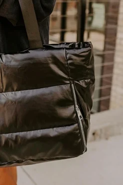 Online Dear-Lover Solid Zipper Puffer Large Tote Bag Black