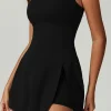 Fashion Dear-Lover Spaghetti Strap Open Back Split Lined Sports Dress Black
