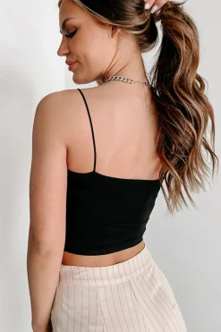 Discount Dear-Lover Spaghetti Strap Skinny Fit Cropped Tank Top Black