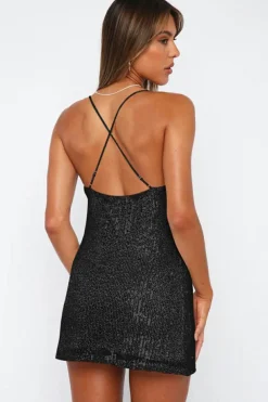 Online Dear-Lover Spaghetti Straps Cross Back Sequin Mini Dress Black