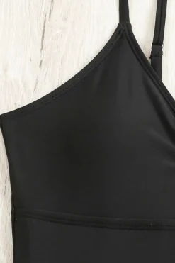 Discount Dear-Lover Spaghetti Straps Metal V Decor One-Piece Swimsuit Black