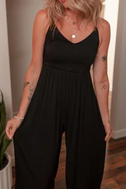 Outlet Dear-Lover Spaghetti Straps Open Back Pleated Wide Leg Jumpsuit Black