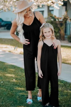 Discount Dear-Lover Spaghetti Straps Wide Leg Pocketed Jumpsuits Black