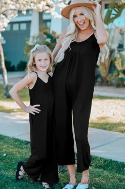 Discount Dear-Lover Spaghetti Straps Wide Leg Pocketed Jumpsuits Black