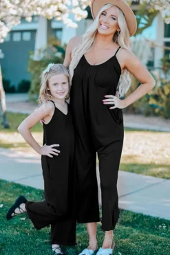 Discount Dear-Lover Spaghetti Straps Wide Leg Pocketed Jumpsuits Black
