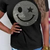Best Dear-Lover Sparkle Rhinestone Smile Face Graphic T Shirt Black