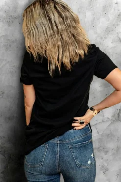 Best Dear-Lover Sparkle Rhinestone Smile Face Graphic T Shirt Black