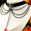 Sale Dear-Lover Spider Layered Chain Bead Pendant Choker Necklace Black