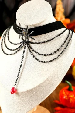 Sale Dear-Lover Spider Layered Chain Bead Pendant Choker Necklace Black
