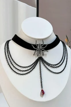 Sale Dear-Lover Spider Layered Chain Bead Pendant Choker Necklace Black