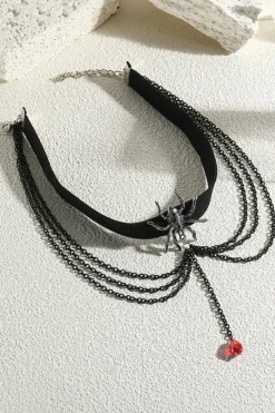 Sale Dear-Lover Spider Layered Chain Bead Pendant Choker Necklace Black