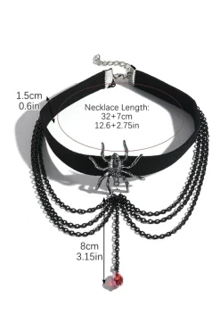Sale Dear-Lover Spider Layered Chain Bead Pendant Choker Necklace Black