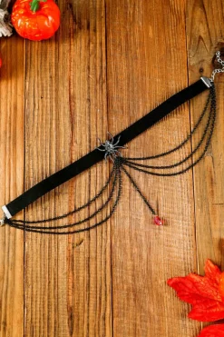 Sale Dear-Lover Spider Layered Chain Bead Pendant Choker Necklace Black