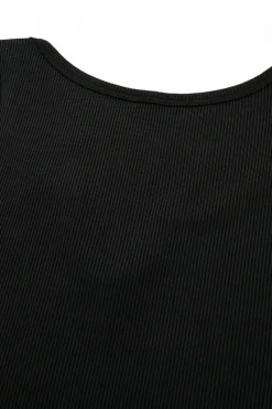 New Dear-Lover Split Neck Ribbed Knit Tank Top Black