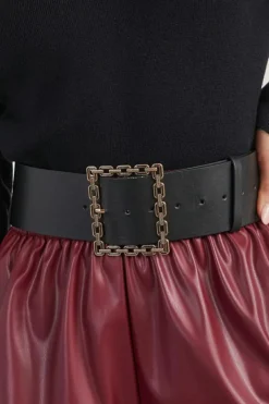 Clearance Dear-Lover Square Buckle Faux Leather Girdle Black