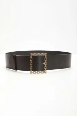 Clearance Dear-Lover Square Buckle Faux Leather Girdle Black