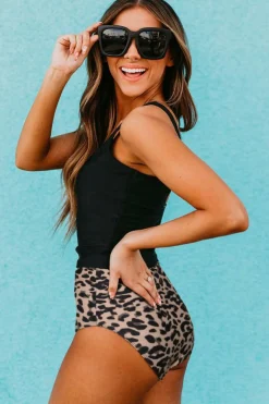 Hot Dear-Lover Square Neck Sleeveless Fashion Print Tankini Set Black