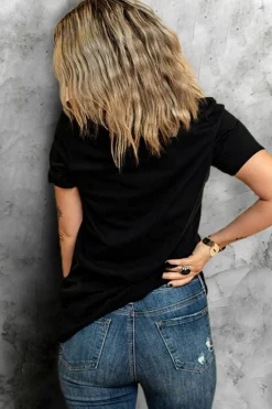 Sale Dear-Lover St Patrick Sequin Lucky Clover Print Short Sleeve T-shirt Black